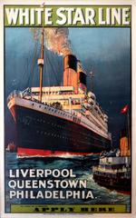 Vintage Original 1930s White Star Line Cruise Poster - Liverpool Queenstown Philadelphia