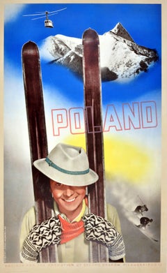 Rare Original Vintage Polish Skiing Poster By Osiecki & Skolimo - Ski In Poland
