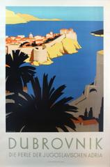 Affiche publicitaire originale de voyage des années 1930 : Dubrovnik:: perle de l' Adriatique Yugoslavia