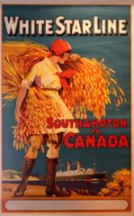 Original Antique 1920s White Star Line Cruise Ship Poster: Southampton To Canada