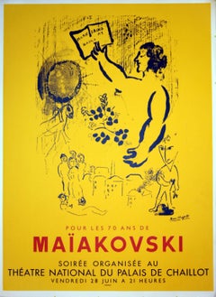 Original Vintage Marc Chagall Poster For A Vladimir Mayakovksy Poetry Reading
