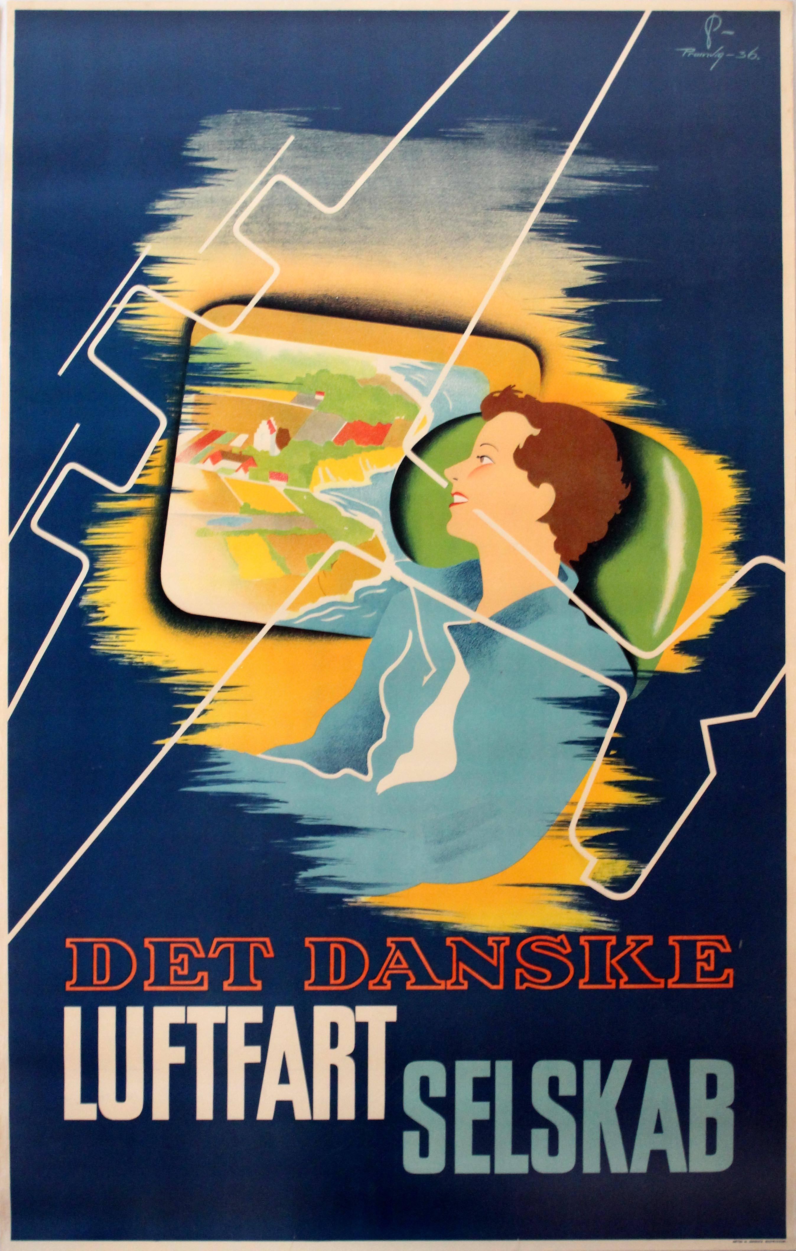 Pramvig Print - Original 1936 Danish Airlines Advertising Poster - Det Danske Luftfartselskab