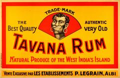 Original Vintage 1920s Drink Advertising Poster For Tavana Rum West Indies