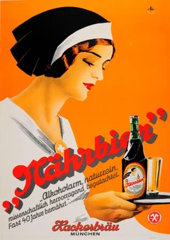 Vintage Original 1930s Art Deco Advertising Poster For The Hackerbrau Brewery In Munich