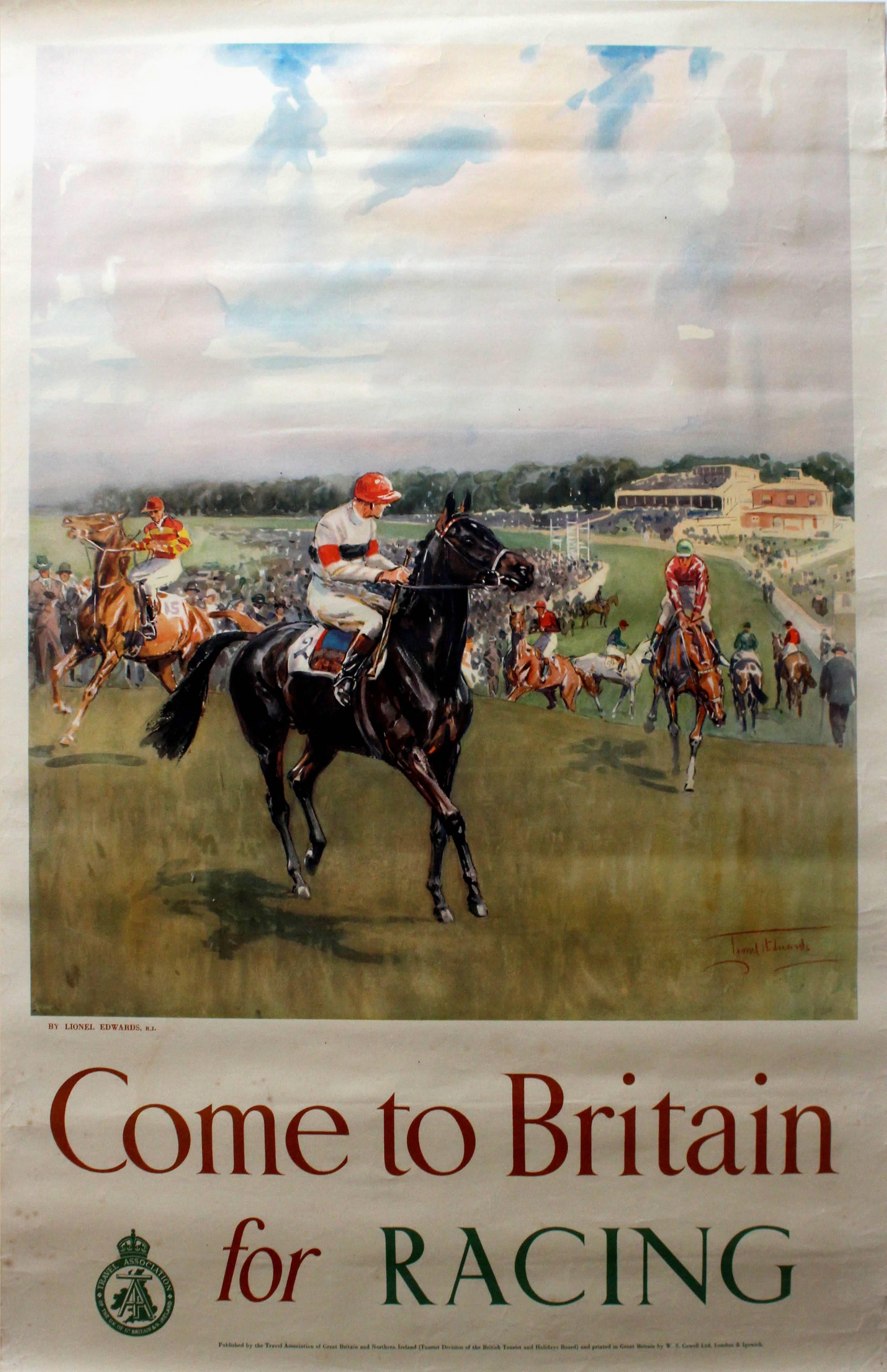 Lionel Edwards Print - Original Vintage Horse Racing Poster By LDR Edwards - Come To Britain For Racing