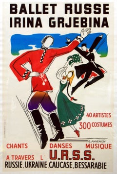 Original Russian Ballet Advertising Poster For Ballet Russe Irina Grjebina USSR