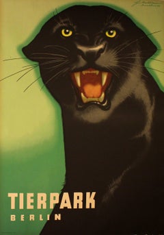 Retro Original 1963 Poster For Berlin Zoo / Tierpark Berlin - Black Panther By Naumann