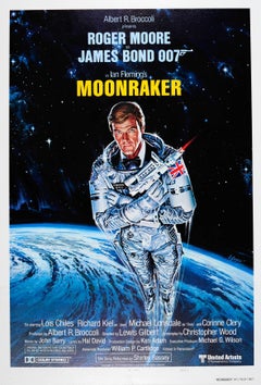 Affiche vintage originale de James Bond réalisée par Daniel Goozee pour le film Moonraker 007