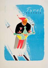 Original Vintage 1950s Skiing Poster: Tyrol Austria - Featuring A Skier And Girl
