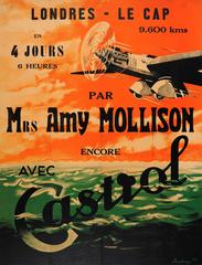 Vintage Original Poster For Amy Mollison's (Amy Johnson) Record Breaking Flight In 1932