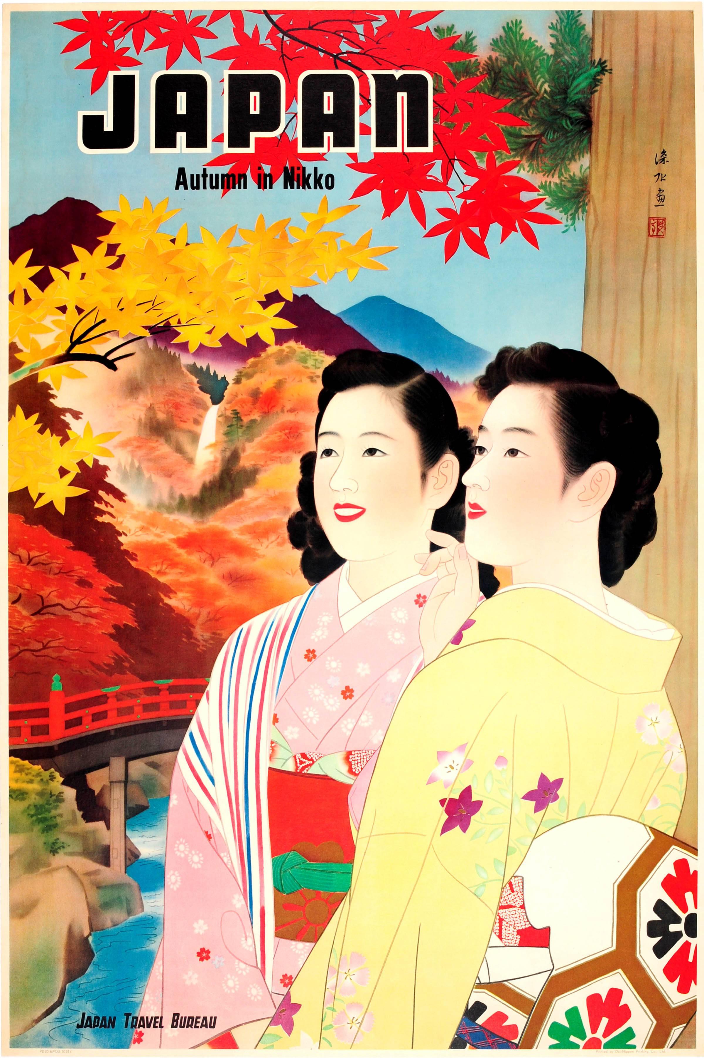 Unknown Print – Original Vintage-Reise-Werbeplakat für Japan – Herbst in Nikko, 1930er Jahre