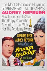 Vintage Original 1962 ReRelease Roman Holiday Movie Poster: Gregory Peck, Audrey Hepburn