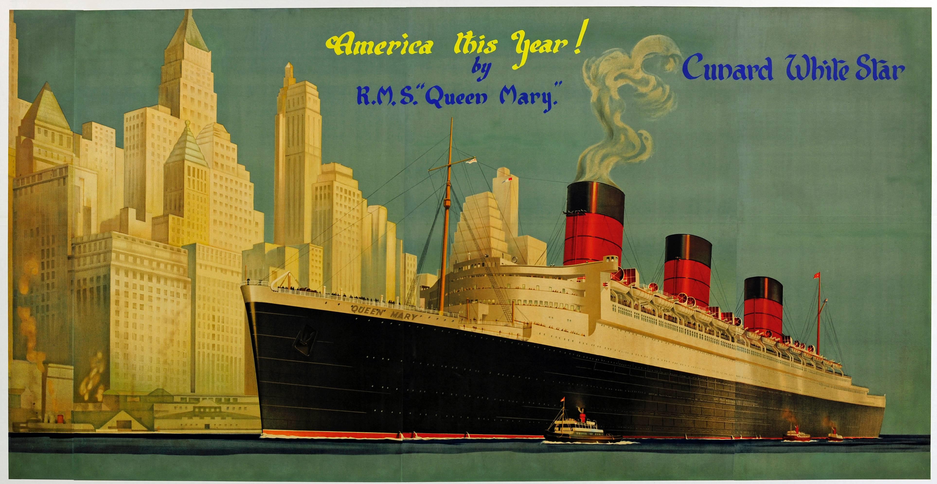 Art Ad Cunard White Star Queen Mary Travel  Deco  Poster Print