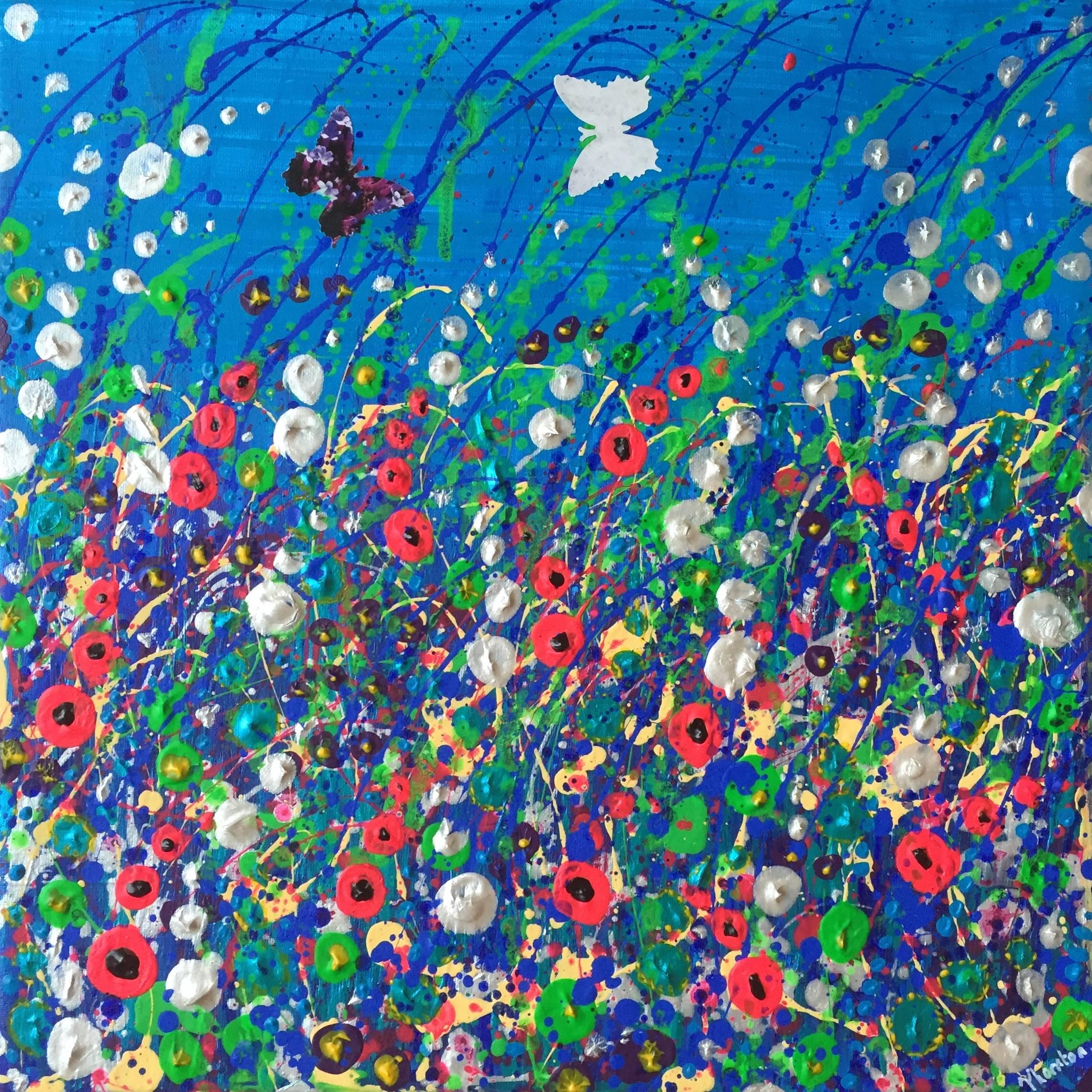 Tracey Thornton Landscape Painting - Sky Skimming, Original, Mixed Media, Diamond Dust, Collage, Pattern. Signed