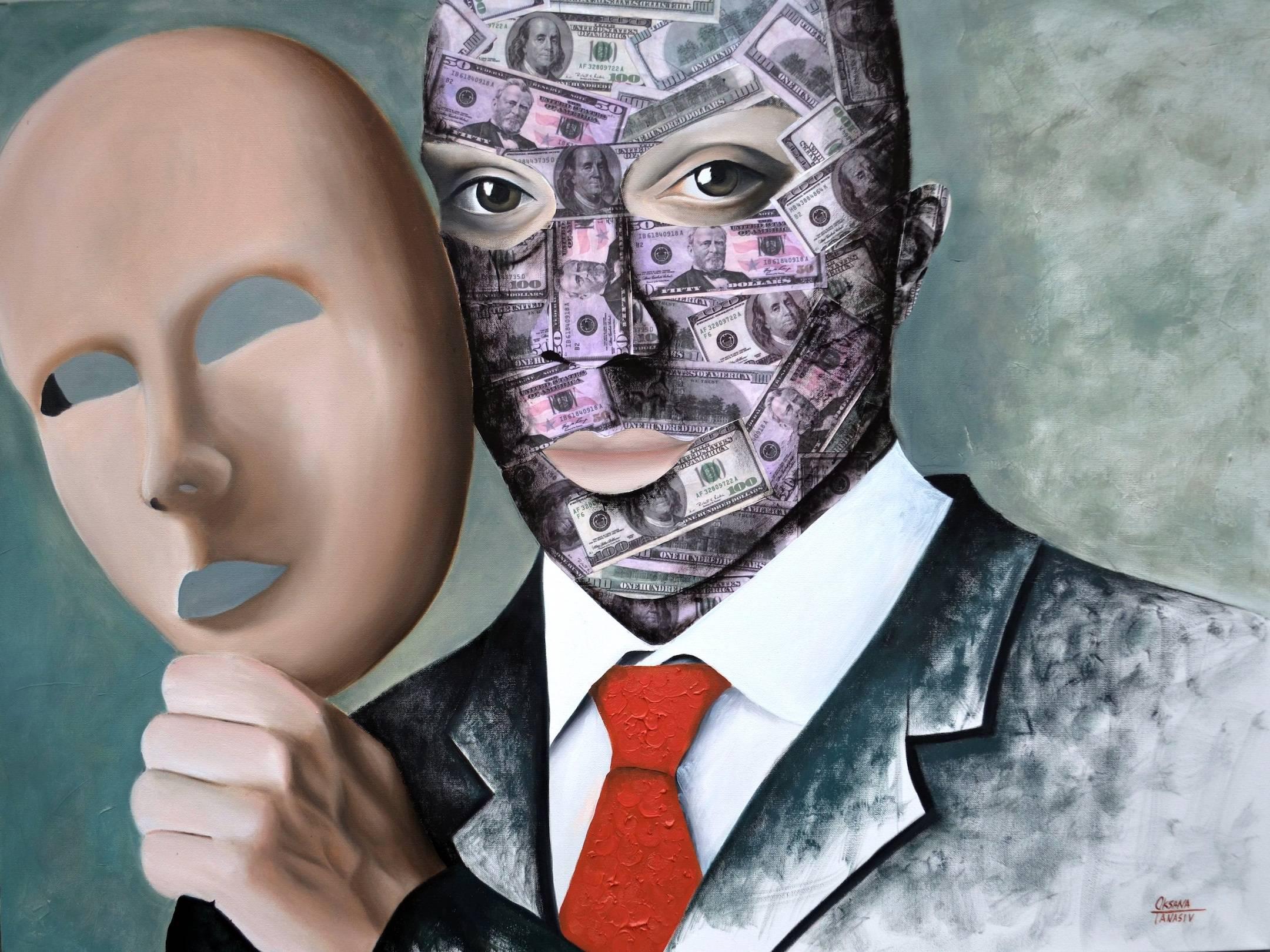 Under Human Mask - Mixed Media Art by Oksana Tanasiv