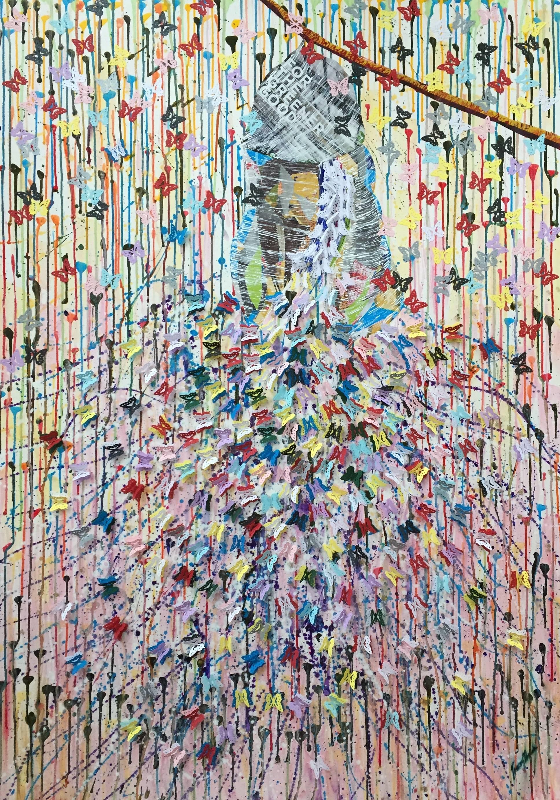 Tracey Thornton Animal Painting - First Flight, Original, Art, Acrylic on Canvas, Explosion of Butterflies. Signed