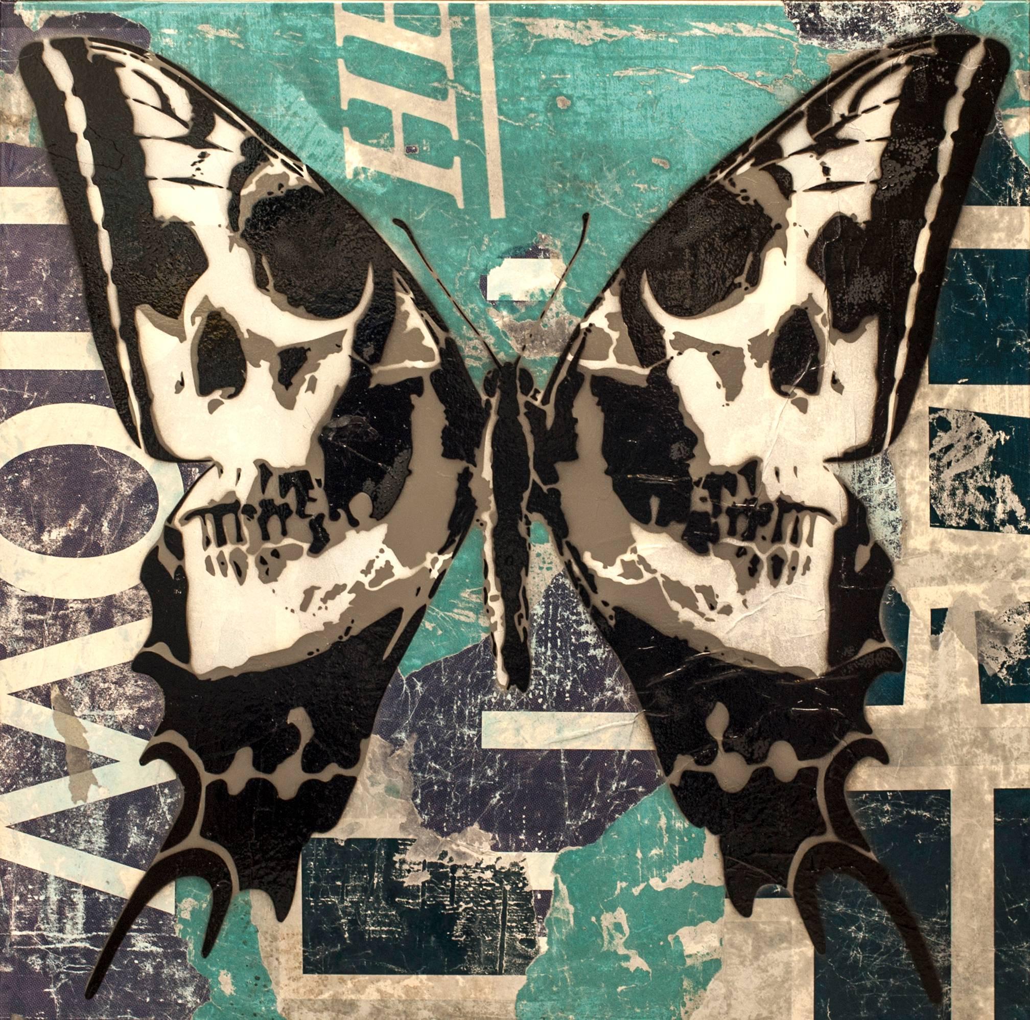 Skull Butterfly (Blue Edition) - Mixed Media Art by Rich Simmons