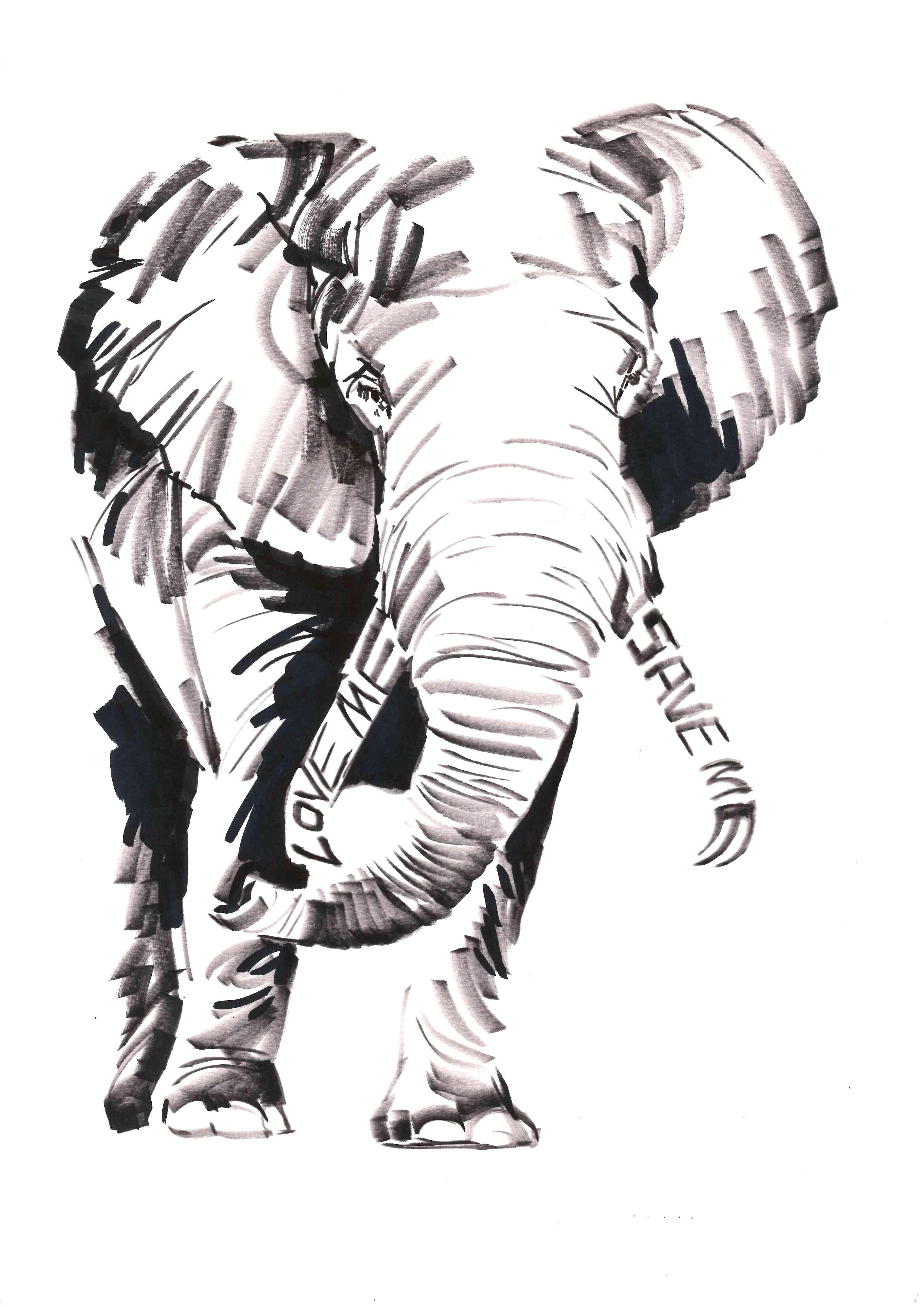 Metin Salih Animal Art - Love me Save Me, ELEPHANT; portion of proceeds benefit WWF, signed & dedicated
