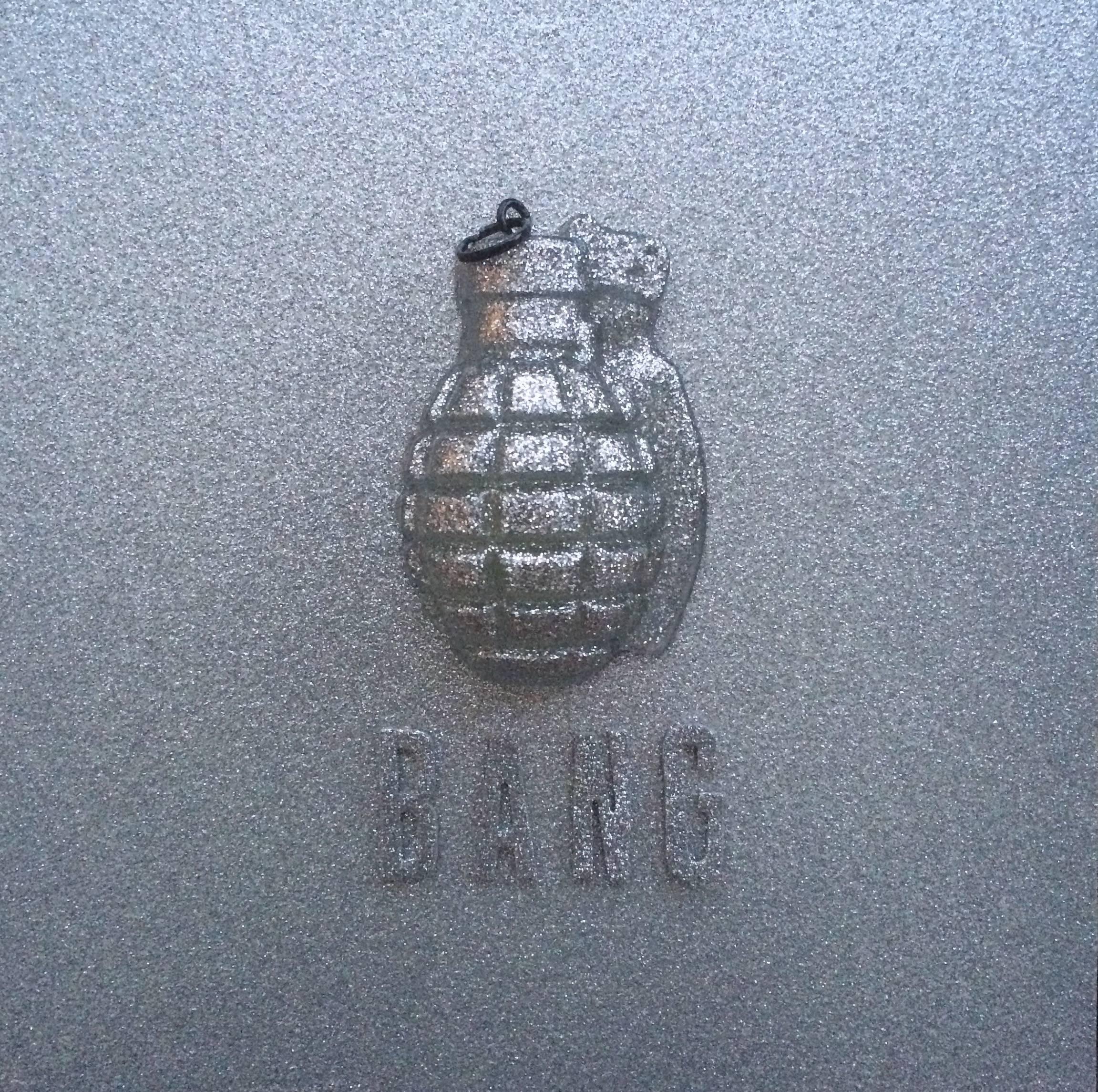Bang Silver, Original, Handcast from an Antique Hand Grenade, Glass, Glitter  - Art by Jana Nicole