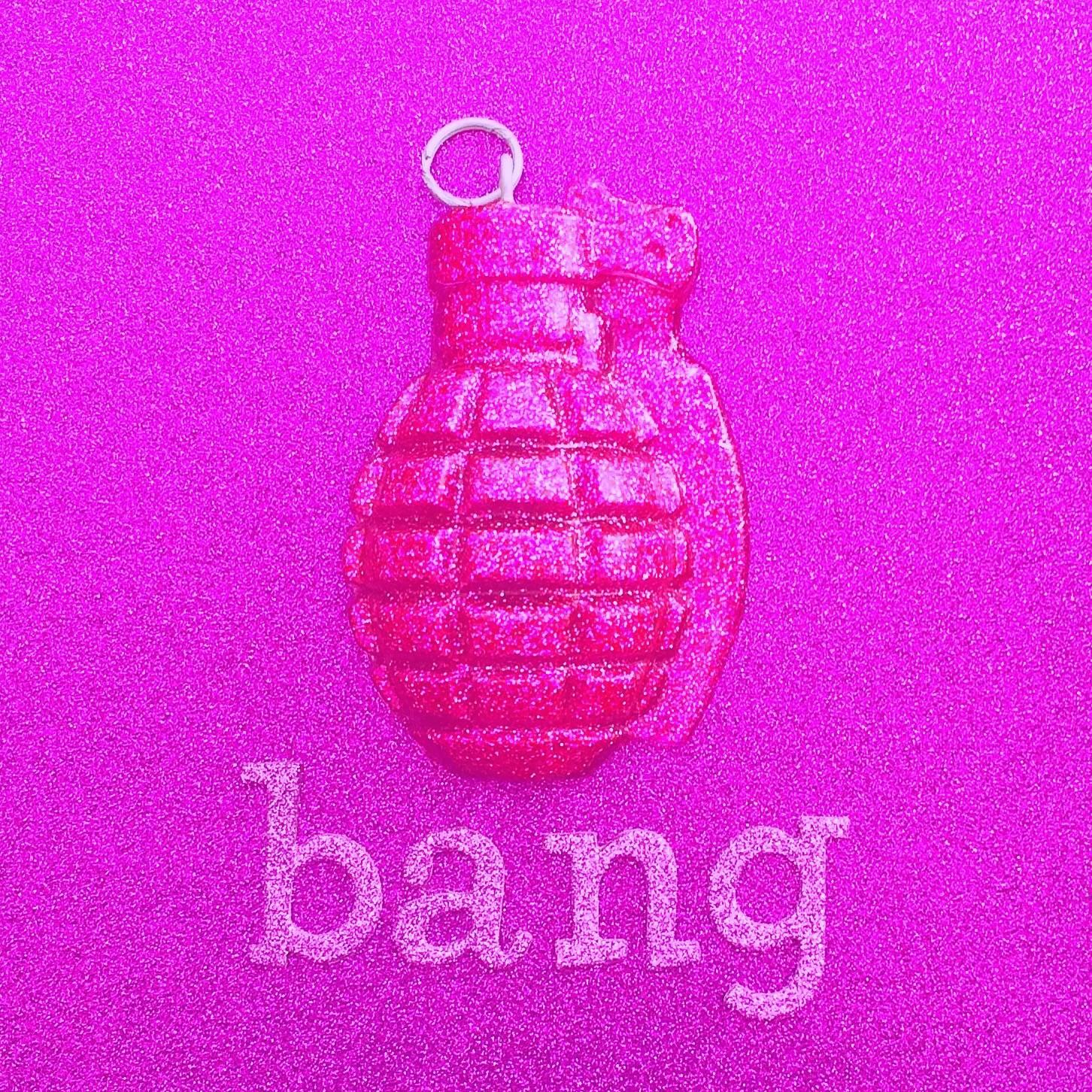 Bang Pink, Original, Handcast from an Antique Hand Grenade, Glass, Glitter  - Art by Jana Nicole