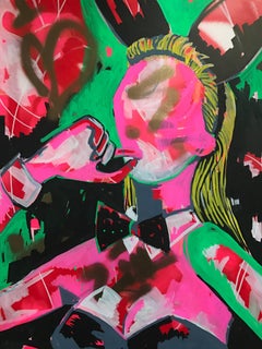 Kate Moss Bunny Original. Acryl auf Leinwand, Spieljunge, Bunny Girl, Nachrichten, signiert