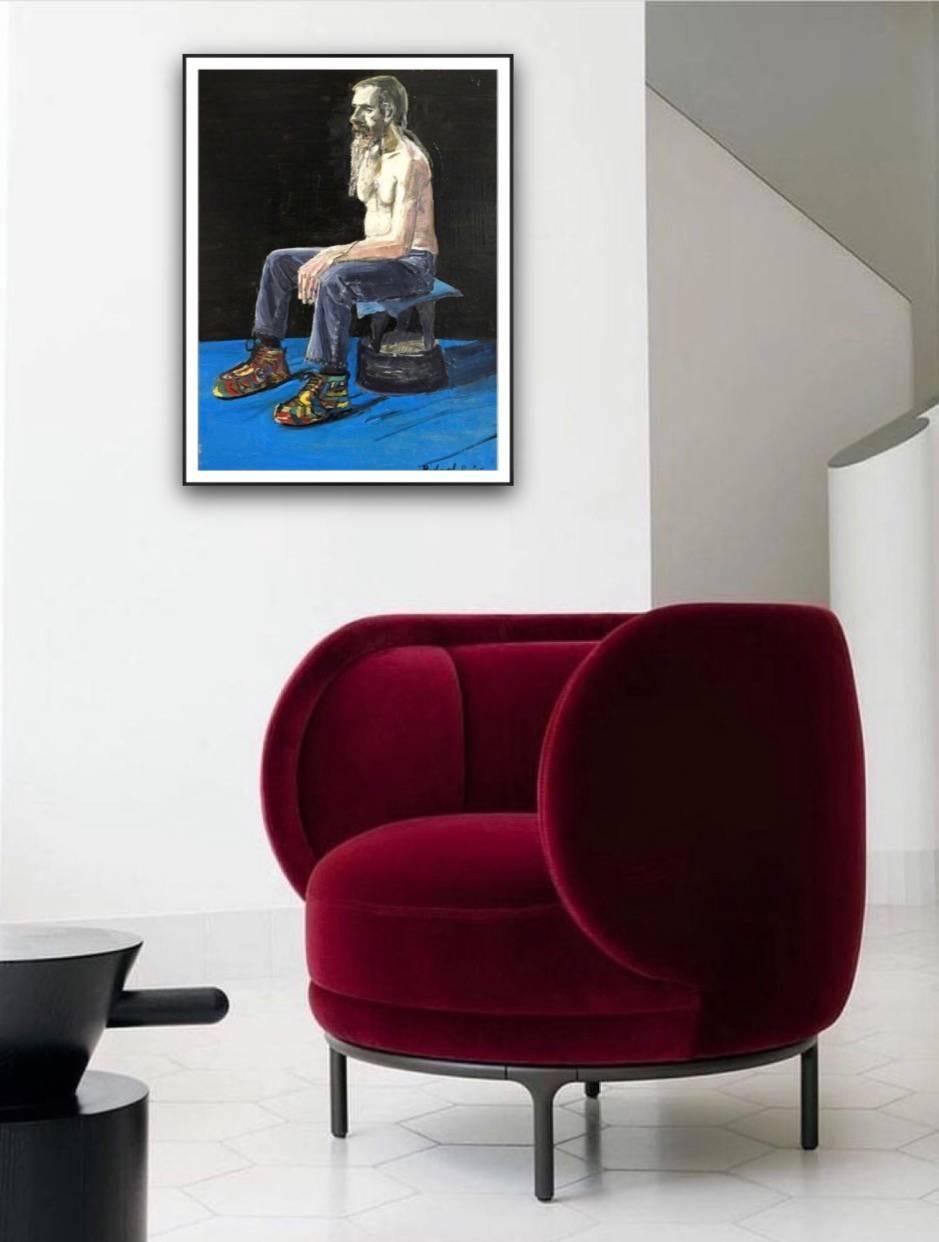 Mike Likes His Shoes and So Do I. Original. Oil Paint on Canvas, Man, Signed.  - Painting by Richard Burger
