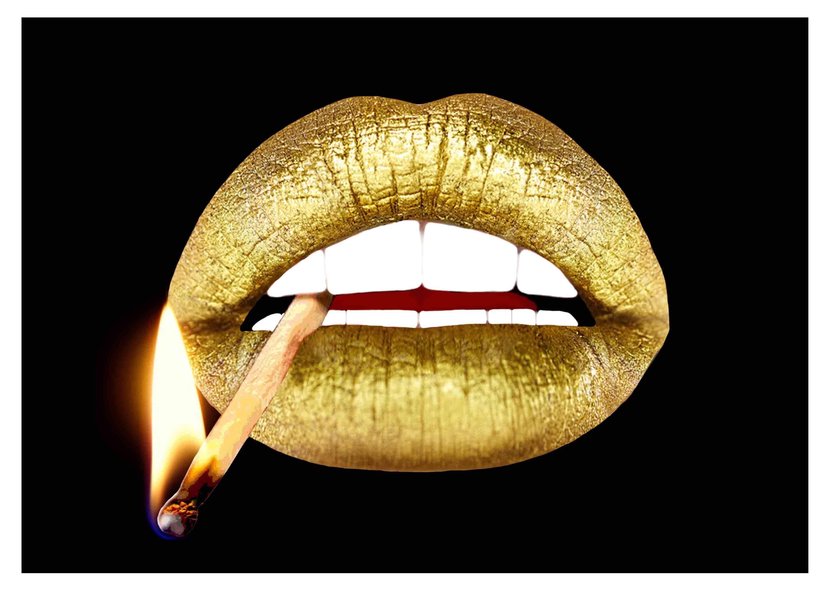 Stephen Potter Figurative Print - Gold Lips Figurative print. Mixed MediaLimited Edition of 10. Personally signed.