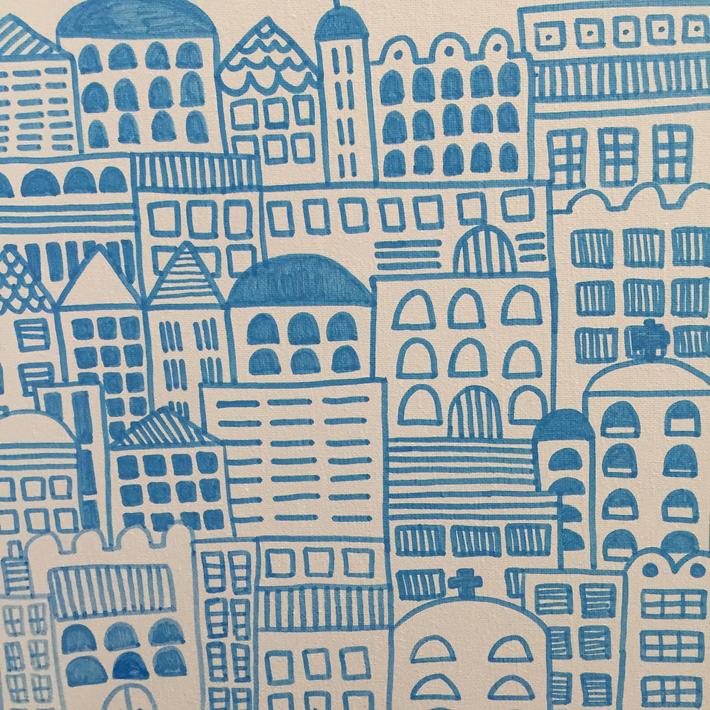 Doodle Cities, White with Blue - Art by Unknown