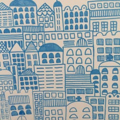 Doodle Cities, White with Blue