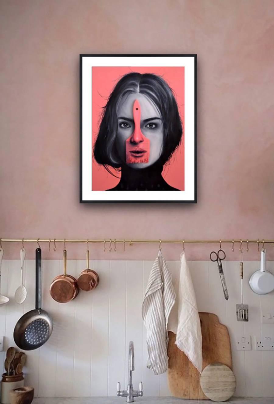 Born in 1986, Alex Acheval’s work can be described in many different categories, especially contemporary portraiture. With the added uncharacteristic element or found object seen throughout the “paintbrush girl” series, in which wooden brushes are