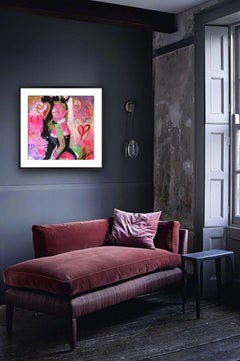 Everything but the Bunny. Bunny Girl, HeartsOriginal. Acyrlic on Canvas, Signed.