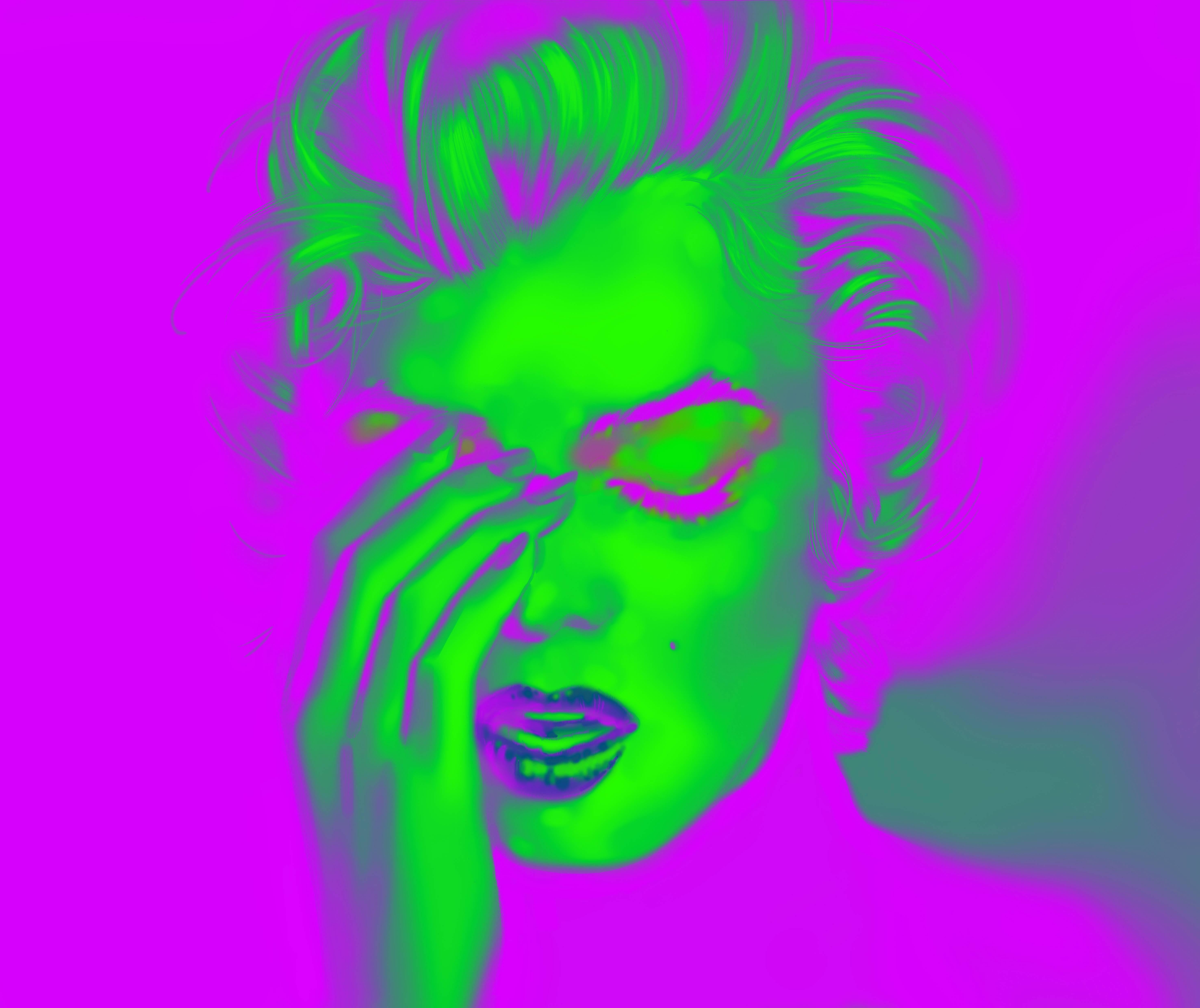 Metin Salih Figurative Print - Imperfection Is Beauty IV. Artist Proof, Neon Purple Pink Green Diamond Dust .