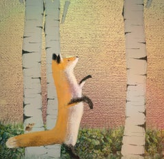 Watch. Tree Fox, Rose Gold Texture, Mixed Media Limited Edition Print 20 Signed.