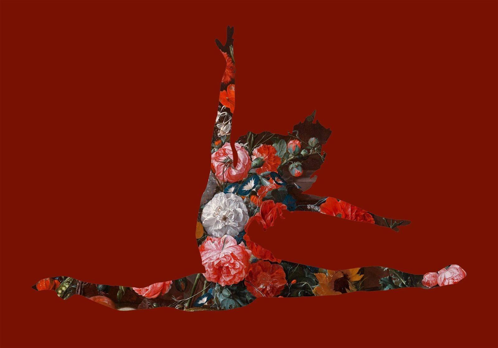 Grand jetés avec des fleurs (Deep Red) Limited Edition of 20. Contemporary.  - Art by Agent X
