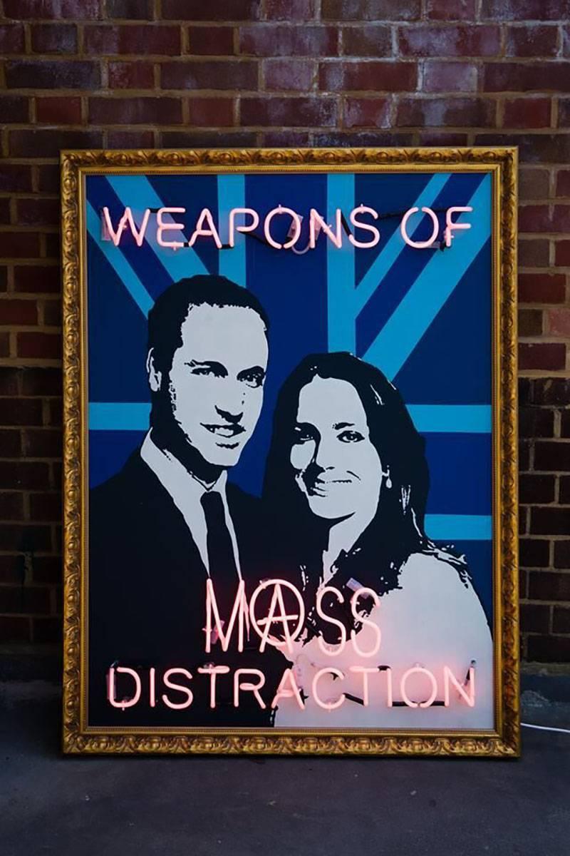 Weapons of Mass Destruction, Original. Neon Read White and Blue Kate William Art - Mixed Media Art by Mark Sloper