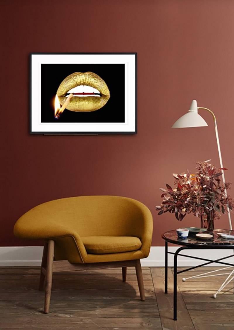 Gold Lips Figurative print. Mixed MediaLimited Edition of 10. Personally signed. - Print by Stephen Potter