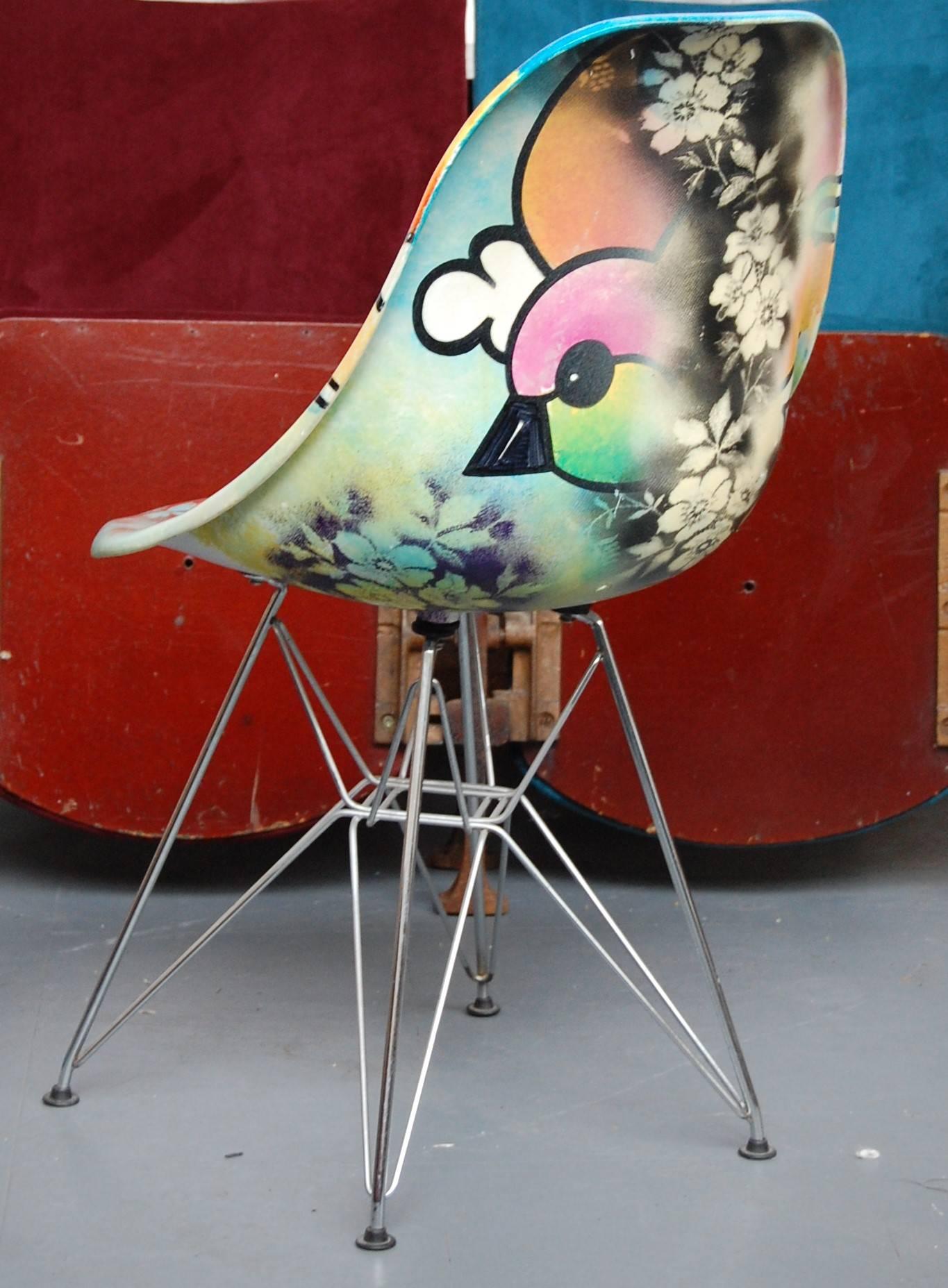 Birds Chair, Abstract Expressionist Chair, Signed, Acrylic Paint, Sealed, Signed - Art by Matt Jordan