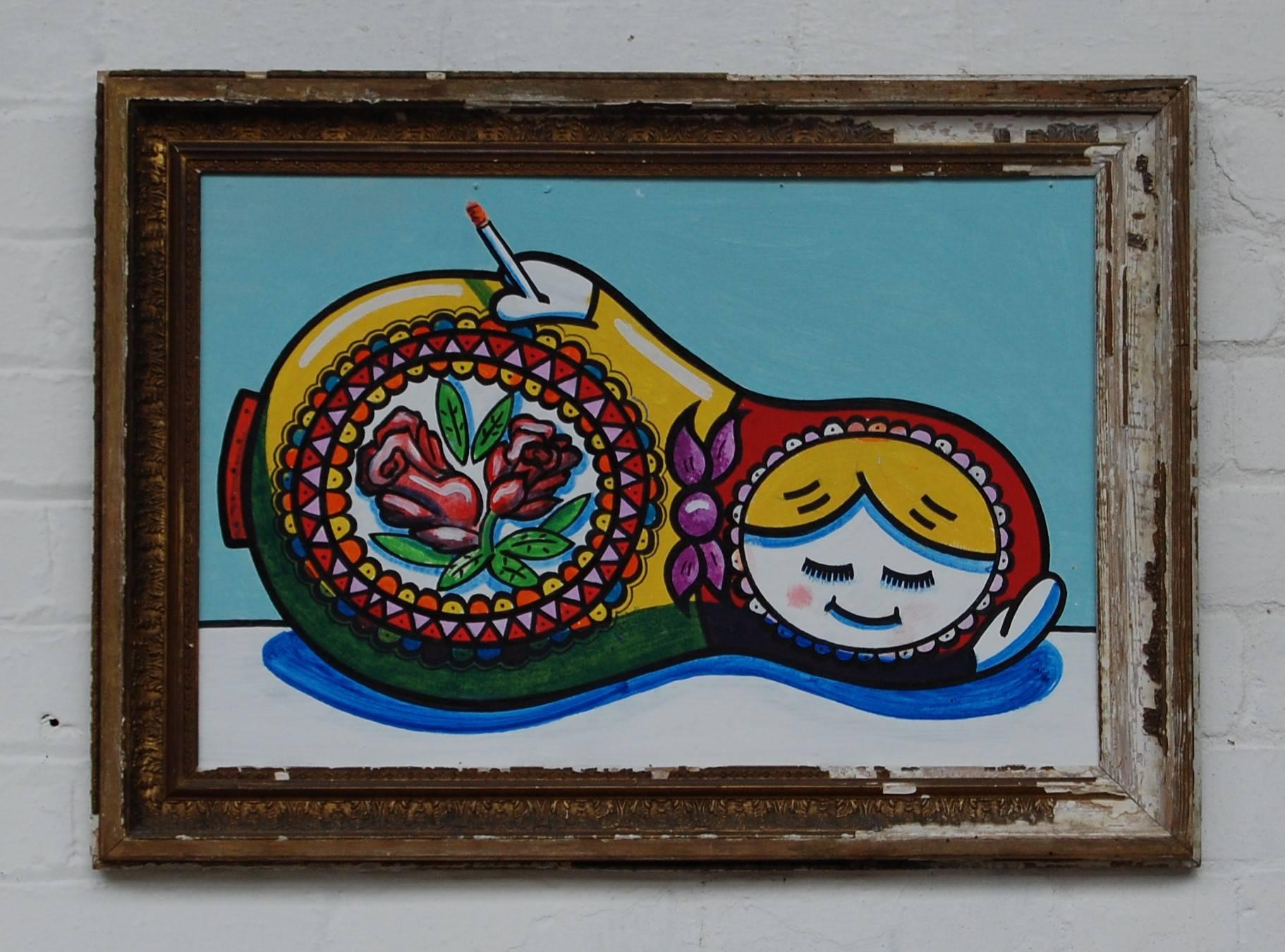 Breaking Tradition, Original, Acrylic Paint on CanvasAntique frame, Russian doll