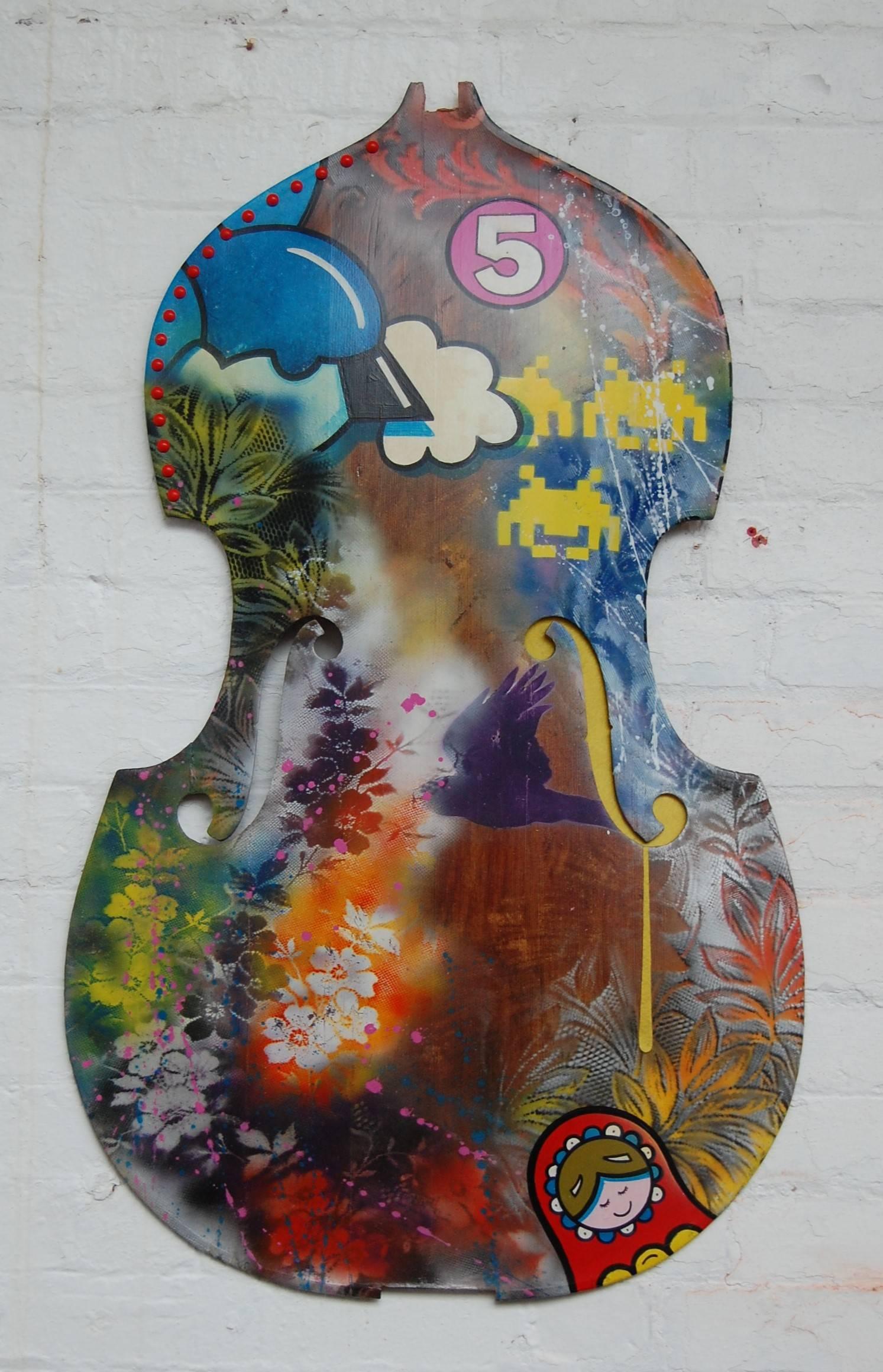 Matt Jordan Abstract Painting - Double Bass original acrylic paint wood up cycled