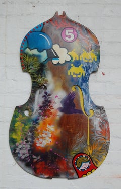 Double Bass original acrylic paint wood up cycled 