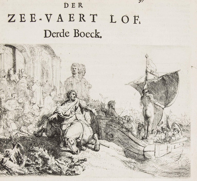 <i>Der Zee-Vaert Lof</i>, 1634, by Elias Herckmans, with an original etching by Rembrandt 