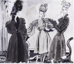 Vintage Balenciaga, Madame Grès and Rochas Fashion Illustration