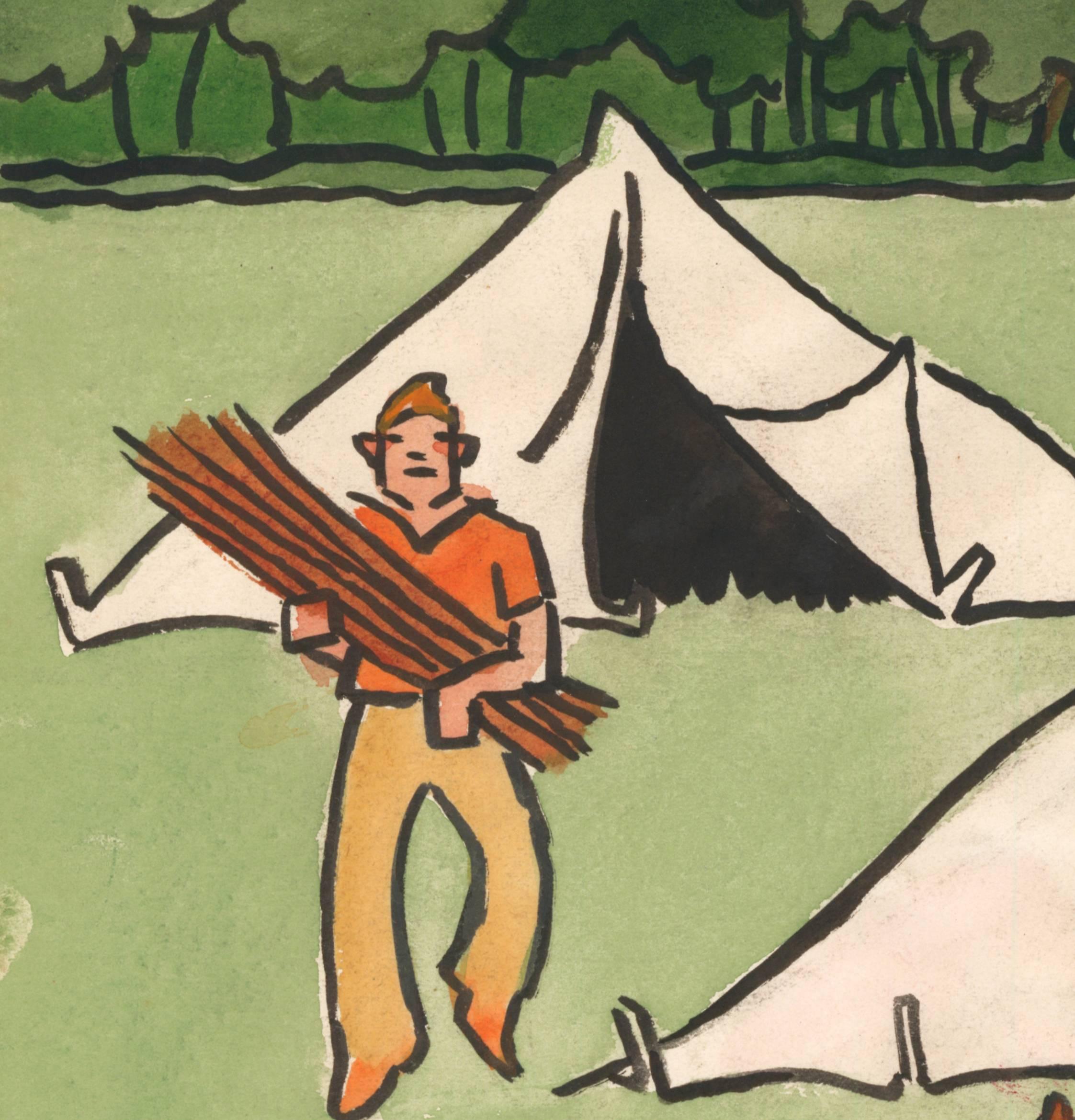French Campers Gouache by Joseph Hémard 2