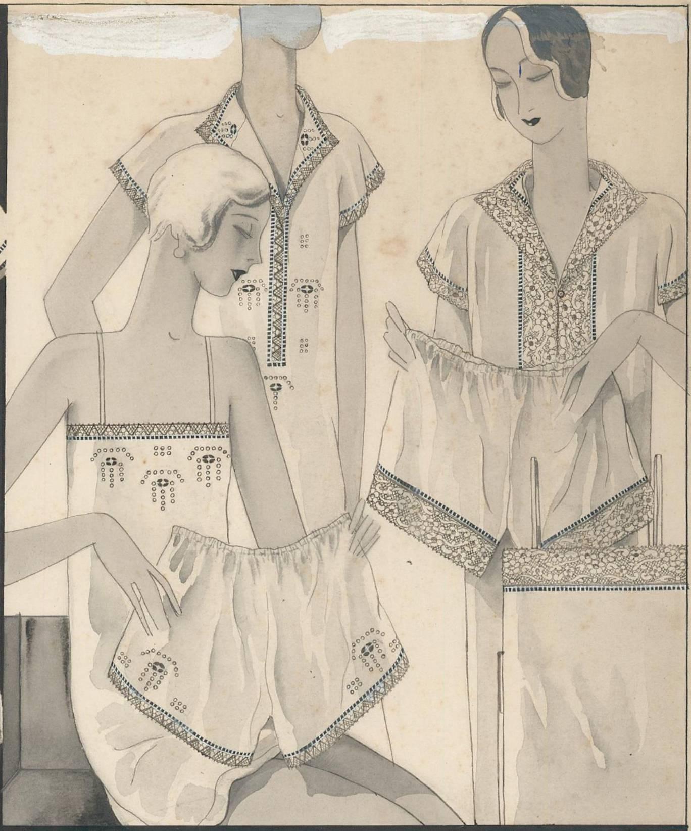 Illustrazione di lingerie per il catalogo Au Printemps del 1929. - Painting Art Déco di Unknown