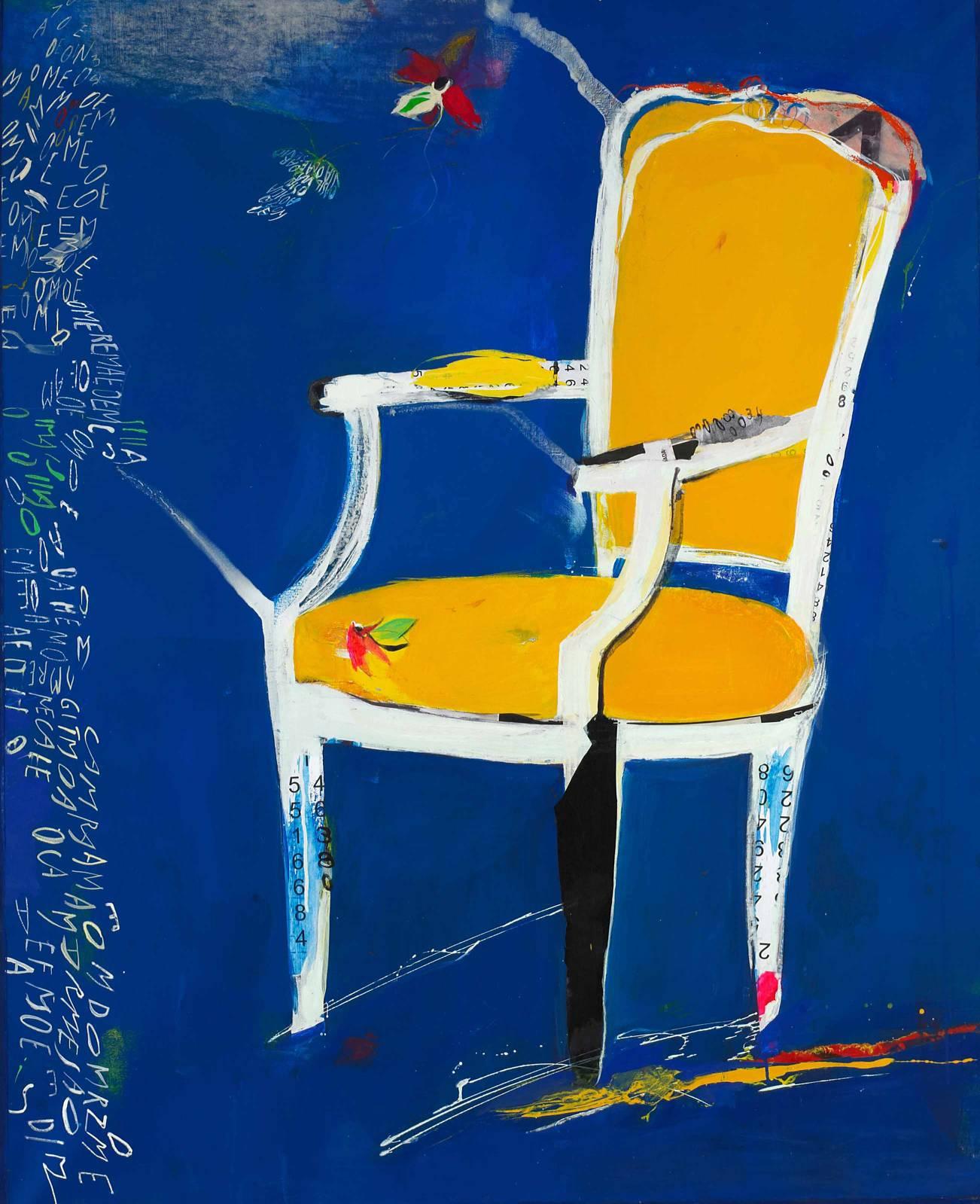 Blue Chair - Mixed Media Art by Regina Saura