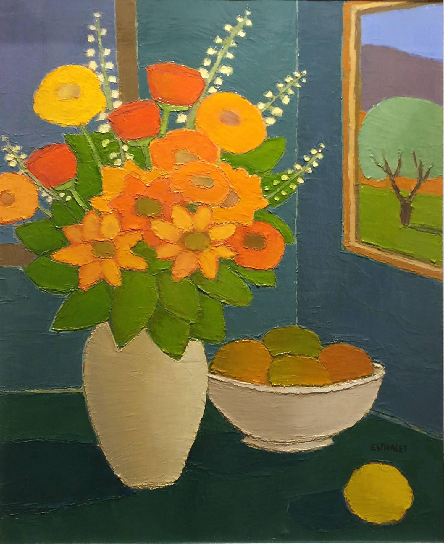 Elisabeth Estivalet Still-Life Painting - Les Fruits El Les Fleurs