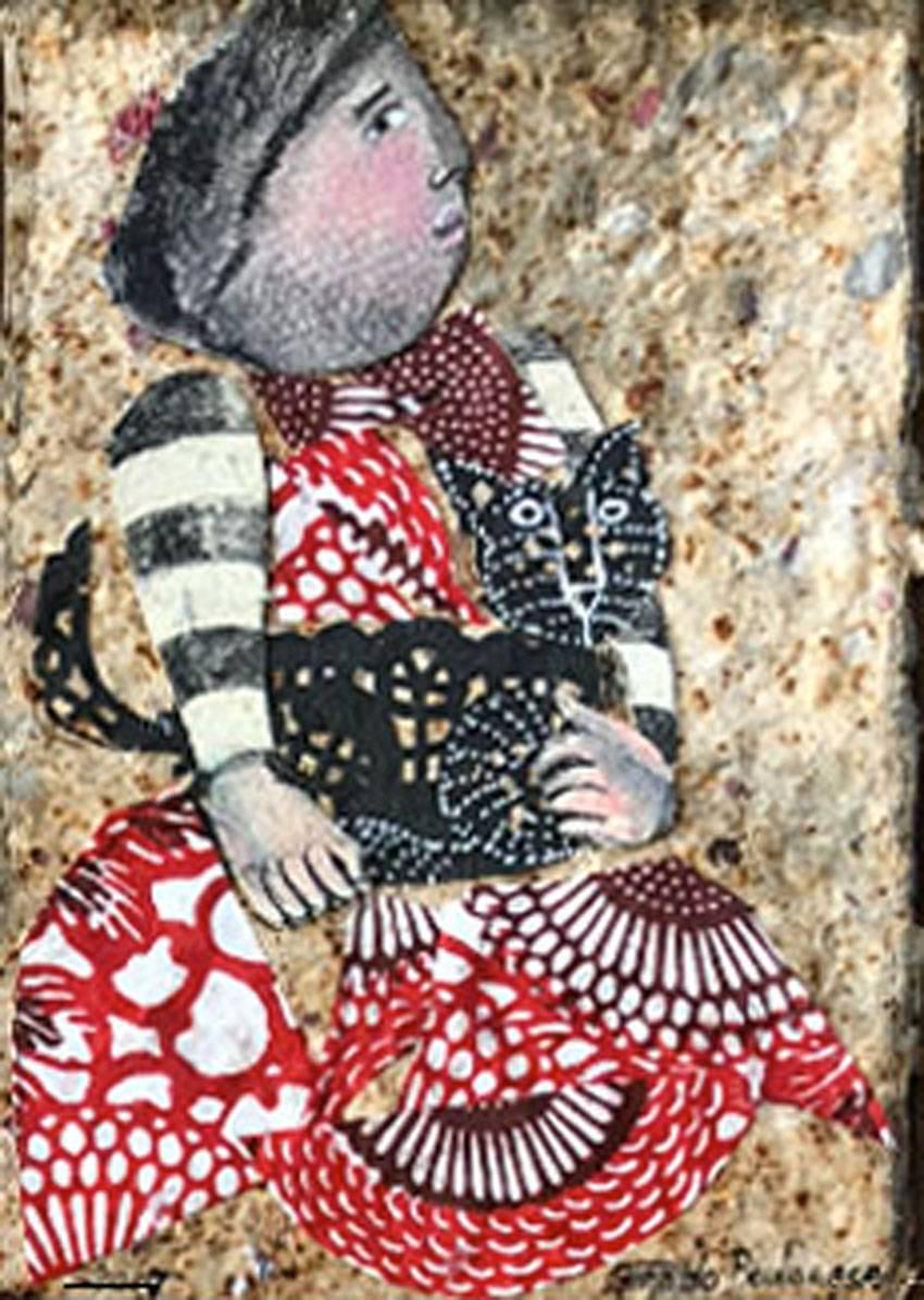 Girl With Cat - Mixed Media Art by Graciela Rodo Boulanger