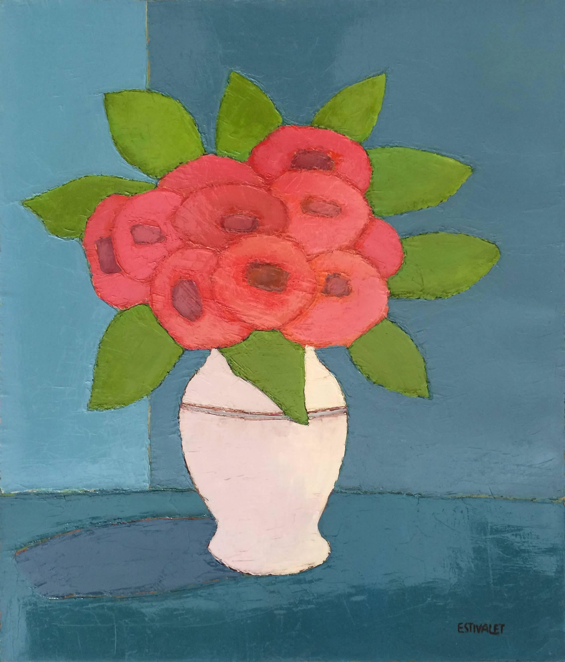 Elisabeth Estivalet Still-Life Painting - Rouge Et Vert Dans Le Vase