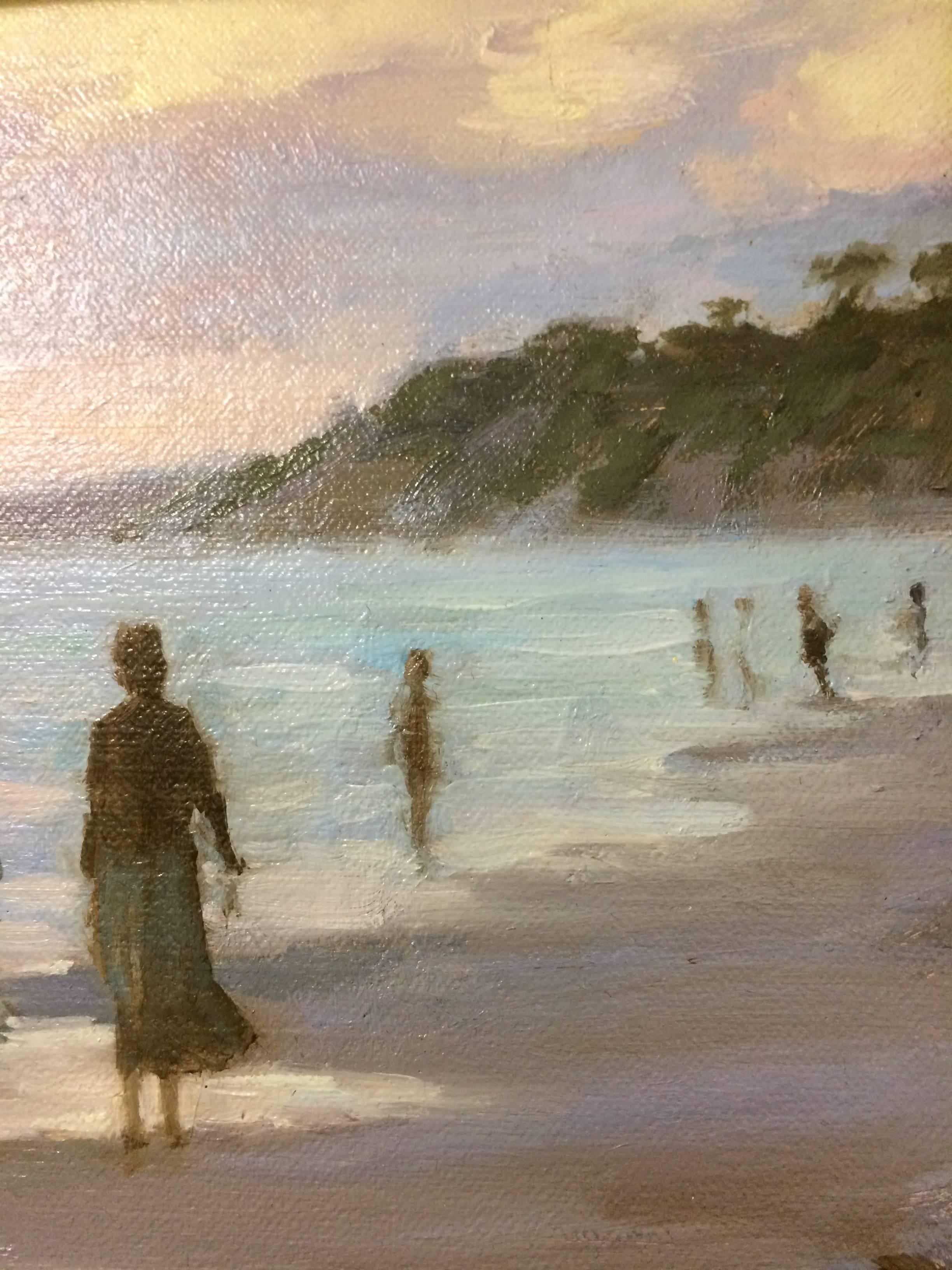 Beach Stroll At Twilight - Painting by Pauline Roche