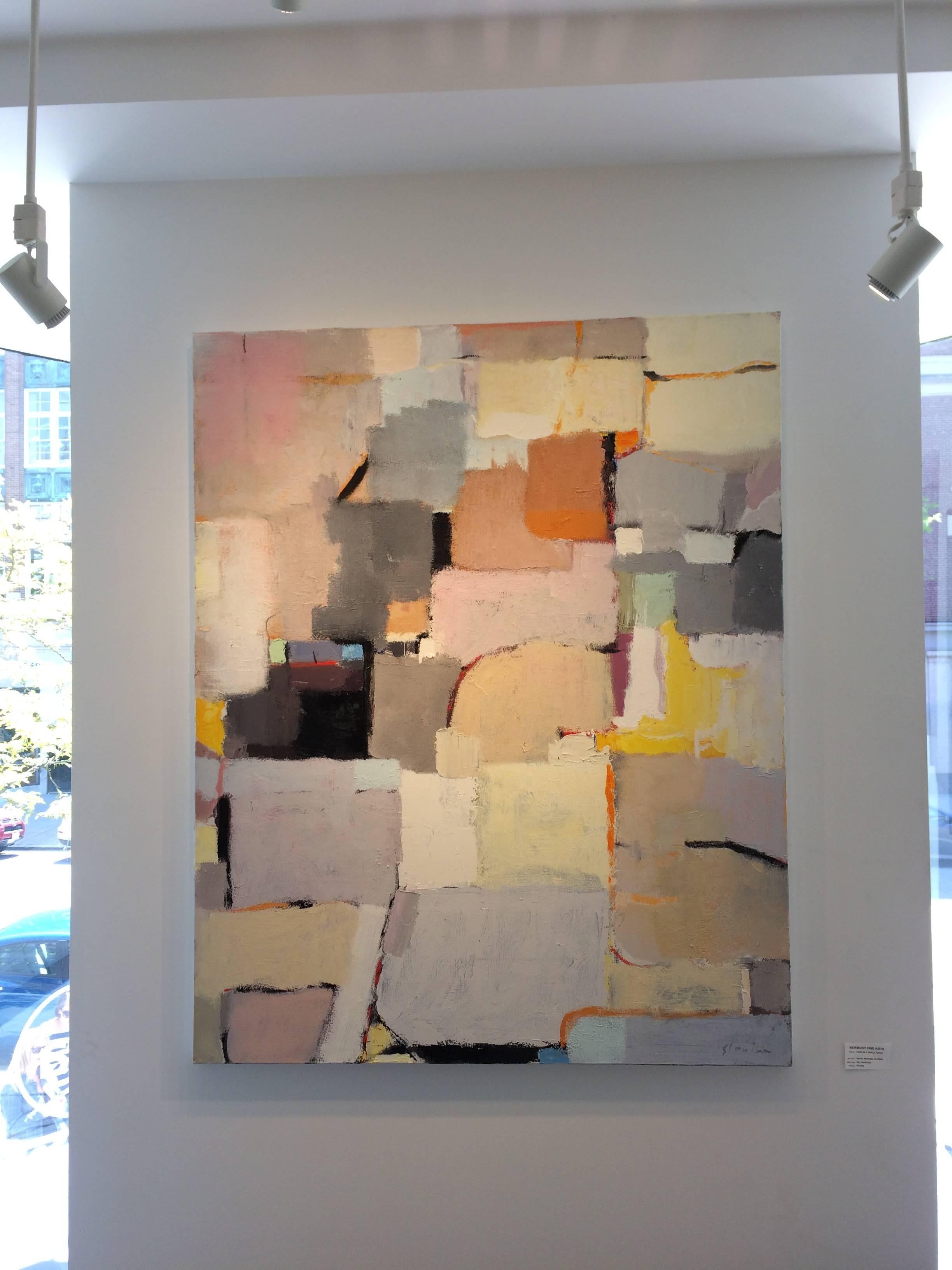 Love In A Small Town - Gray Abstract Painting by David Michael Slonim